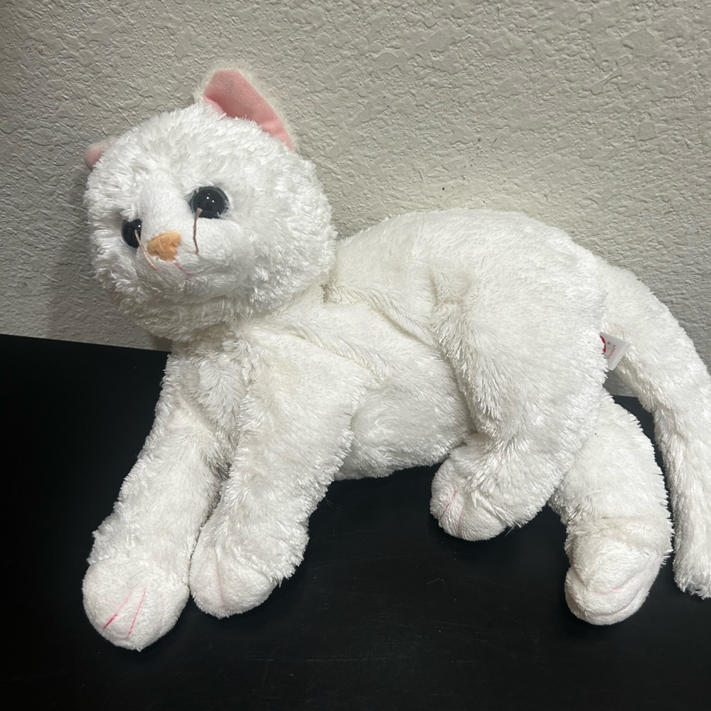 Vintage 90’s Ty Beanie Babies Buddies white cat crystal laying Down RARE - Disco